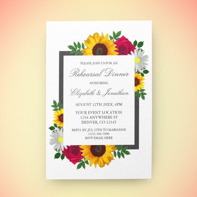Invitación Rosa de girasol Daisy Floral Ensayo Cena (Subido por el creador)