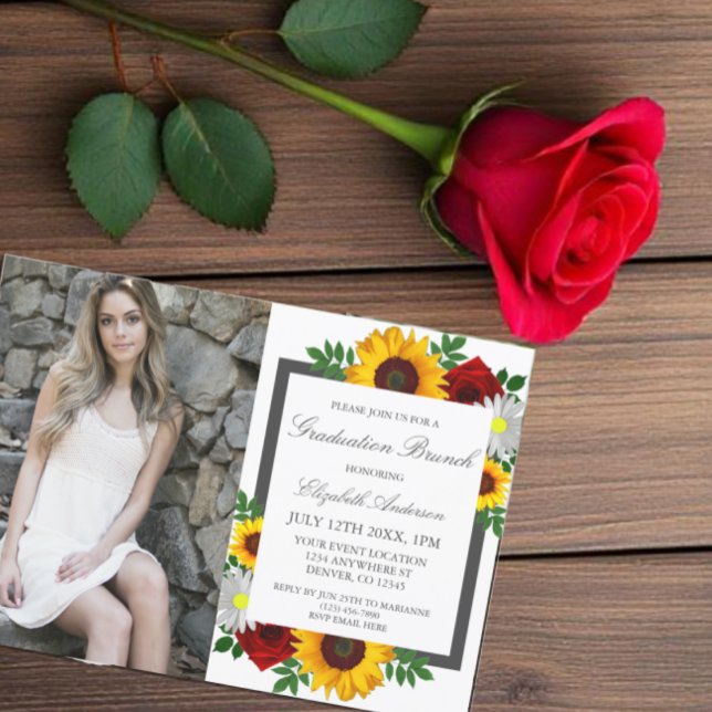Invitación Rosa de girasol Daisy Floral Graduación Brunch (Subido por el creador)