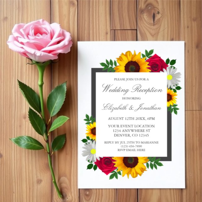 Invitación Rosa de girasol Daisy recepción de boda floral (Subido por el creador)