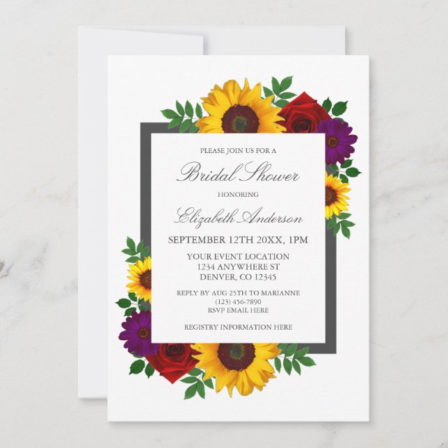 Invitación Rosa de girasol Ducha nupcial floral otoño (Anverso)