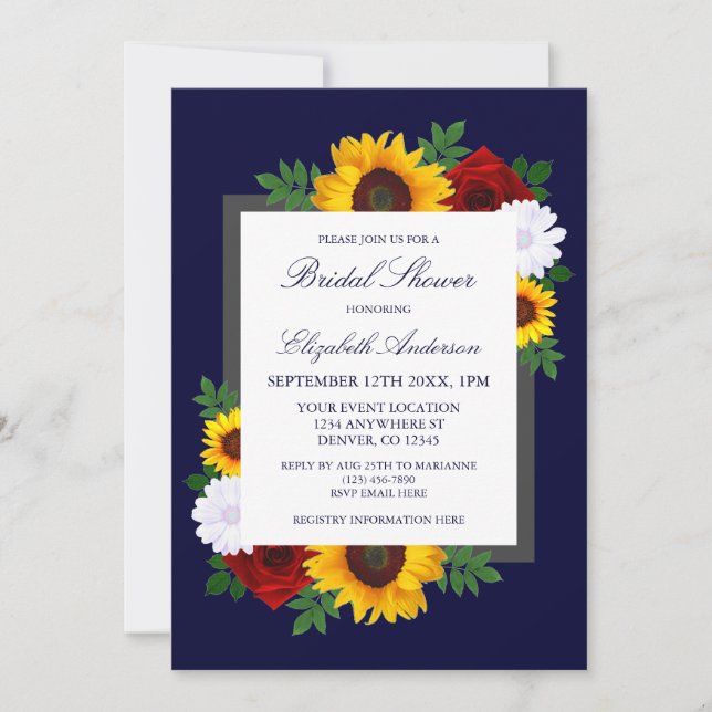 Invitación Rosa de girasol Ducha nupcial floral otoño (Anverso)