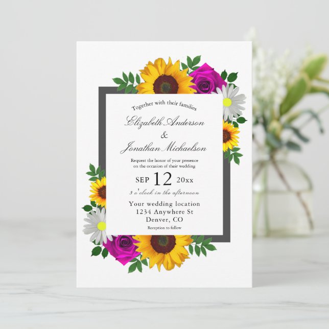 Invitación Rosa de Girasol Flor de Novia Daisy (Anverso de pie)