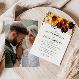 Invitación Rosa de girasol ruso Boda de foto de Burgundy Fall