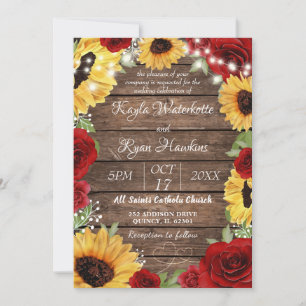 Invitación Rosa de girasol rústico Boda de fondo maderero