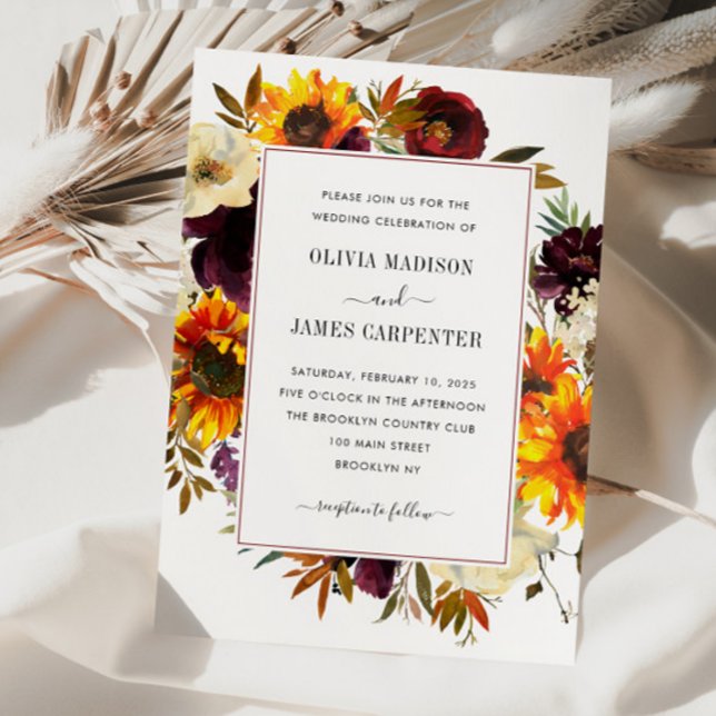 Invitación Rosa de girasol rústico Boda de otoño con flores d (Subido por el creador)