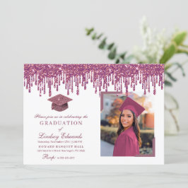 Invitación Rosa de goteo purpurina Foto de graduación rosada