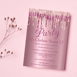 Invitación Rosa de gradiente rosa purpurina oro goteo Sweet 1