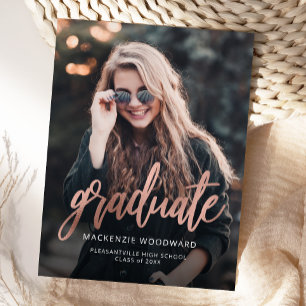 Invitación Rosa de graduación de fotos de oro