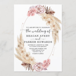 Invitación Rosa de Grass Pampas Seco y Boda Púrpura