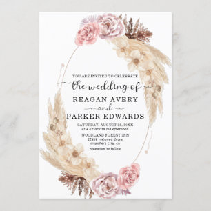Invitación Rosa de Grass Pampas Seco y Boda Púrpura