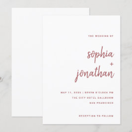 Invitación Rosa de guión Minimalista moderno rosa | BODA