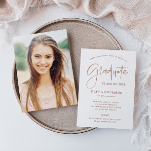 Invitación Rosa de guiones casuales oro y blanco   Grad Fiest