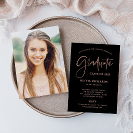 Invitación Rosa de guiones casuales oro y negro | Grad Fiesta
