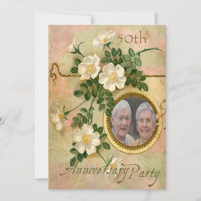 Invitación Rosa de Herencia Aniversario 50 Personalizado Foto (Anverso)