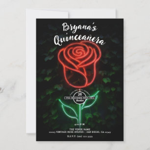 Invitación Rosa de hiedra con luz de neón roja brillante Quin