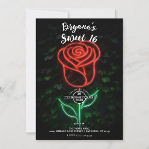 Invitación Rosa de hiedra de luz de neón rojo brillante Cumpl