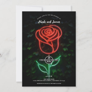 Invitación Rosa de hiedra de luz de neón rojo brillante de bo