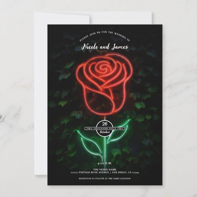Invitación Rosa de hiedra de luz de neón rojo brillante de bo (Anverso)