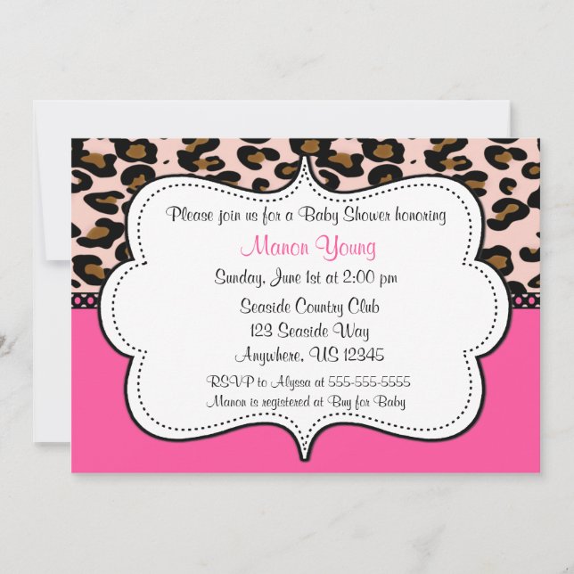 Invitación rosa de impresión de leopardo (Anverso)