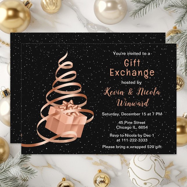 Invitación Rosa de intercambio de regalos de oro y Navidades  (Subido por el creador)