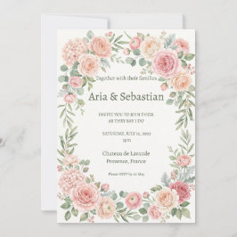 Invitación Rosa de jardín de color rosa sonrojado floral boda