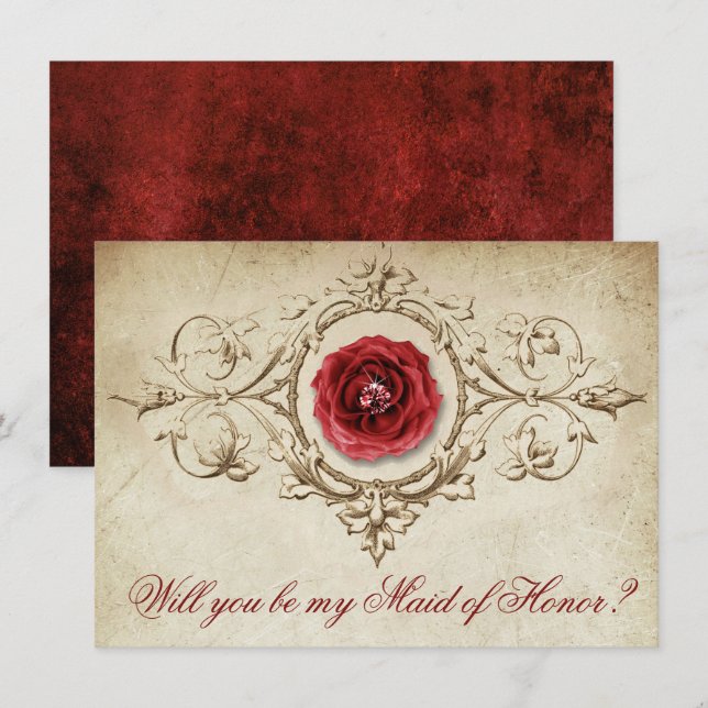 Invitación Rosa de joyas | Crimson vitícolas empleada de hono (Anverso / Reverso)