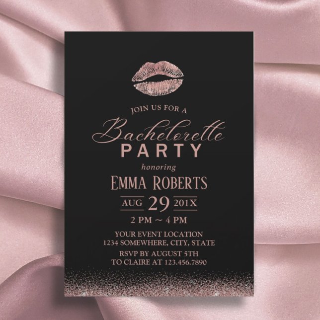 Invitación Rosa de la Bachelorette Party Gold Lips Purpurina  (Subido por el creador)