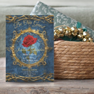 Invitación Rosa de La Bella y la Bestia personalizable foto d