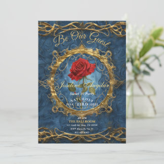 Invitación Rosa de la Bella y la Bestia personalizable foto d