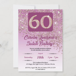 Invitación Rosa de la caída Purpurina de oro 60 cumpleaños