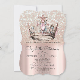 Invitación Rosa de la Corona de la Princesa Bokeh de Oro 18 c