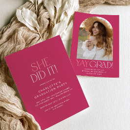 Invitación Rosa De La Fete Moderna Lo Hizo Foto Graduación De