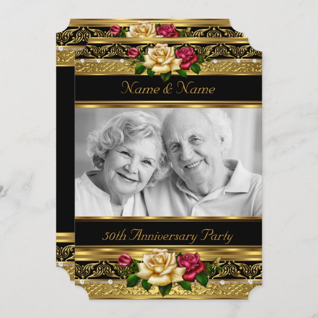 Invitación Rosa de la fiesta de aniversario de bodas de foto  (Anverso / Reverso)