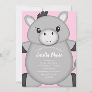Invitación Rosa de la fiesta de cumpleaños del burro