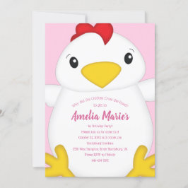 Invitación Rosa de la fiesta de cumpleaños del pollo