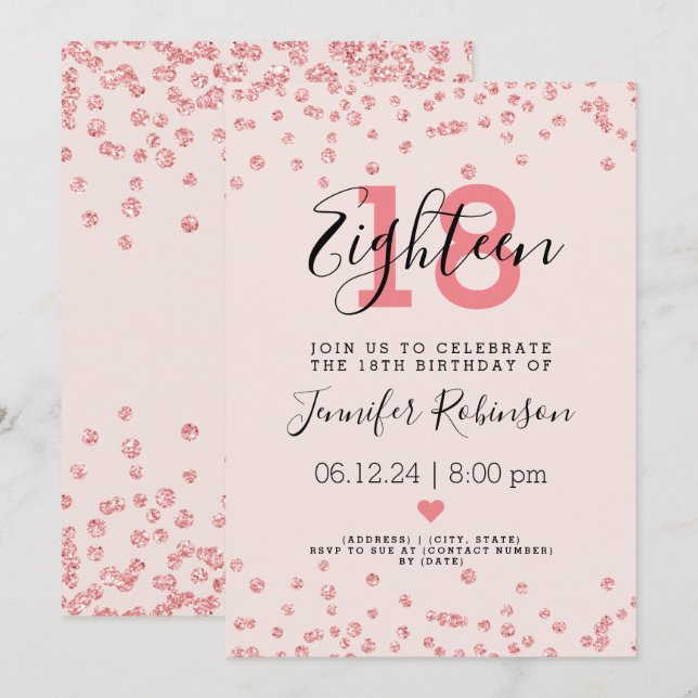 Invitación rosa de la Fiesta de Cumpleaños Gold Glam Purpurin (Anverso / Reverso)