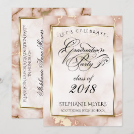 Invitación Rosa de la fiesta de graduación y mármol de oro