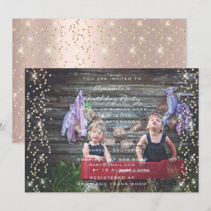 Invitación Rosa de la fiesta de los cumpleaños, Purpurina del