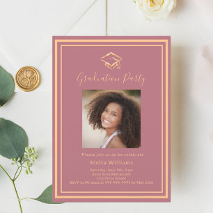 Invitación Rosa de la foto de oro