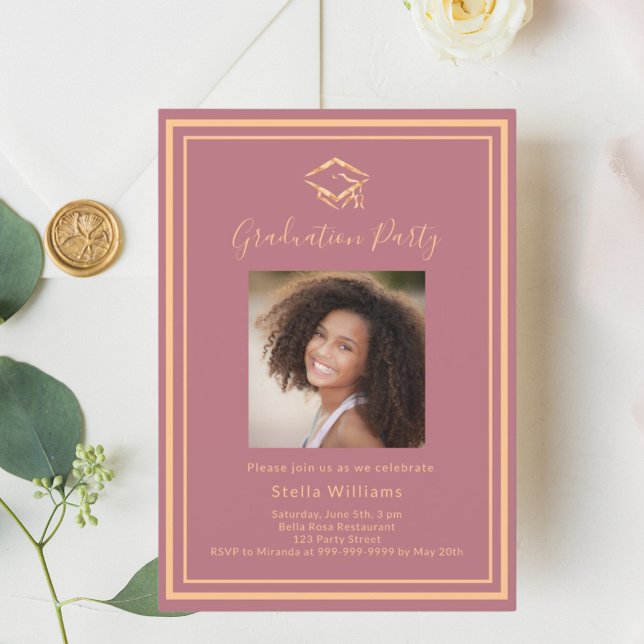 Invitación Rosa de la foto de oro (Subido por el creador)