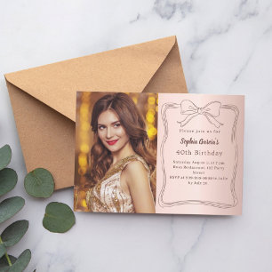 Invitación Rosa de la foto del cumpleaños del arco dibujado a