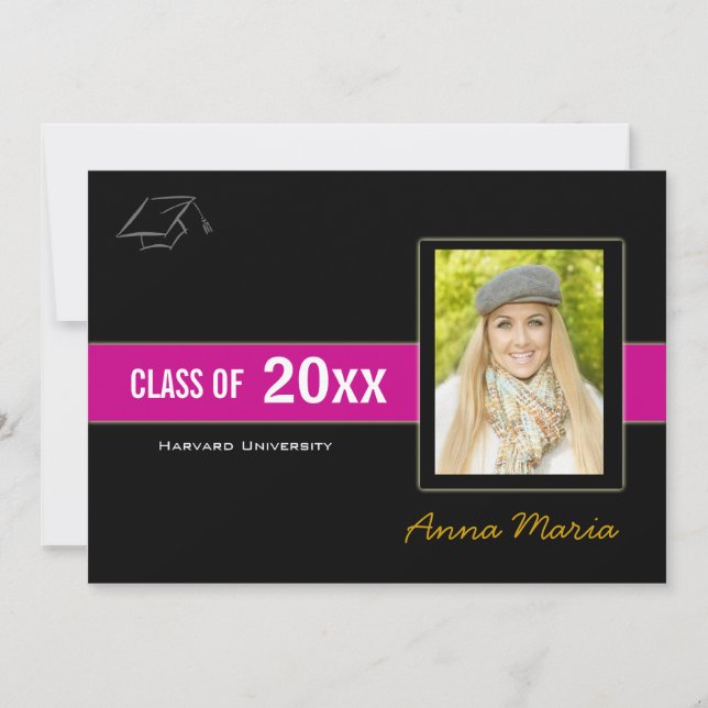 Invitación rosa de la foto del partido de graduaci (Anverso)