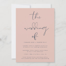 Invitación Rosa  de la Marina Azul moderna Boda