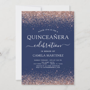 Invitación Rosa de la Marina Azul Quinceanera Oro Rubor Rosa