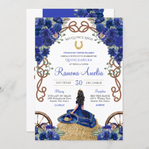 Invitación Rosa de la Marina Azul Real Charra Western Quincea