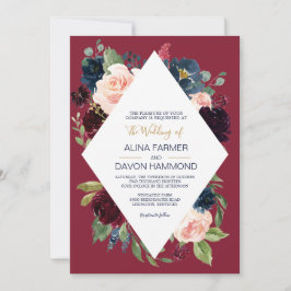 Invitación Rosa de la Marina Borgoña Boda del marco botánico