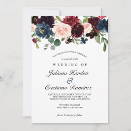 Invitación Rosa de la Marina Borgoña Boda Floral