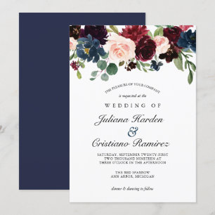 Invitación Rosa de la Marina Borgoña Boda Floral