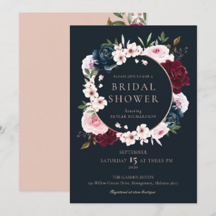Invitación Rosa de la Marina de Borgoña Agua Wreath Bridal Sh