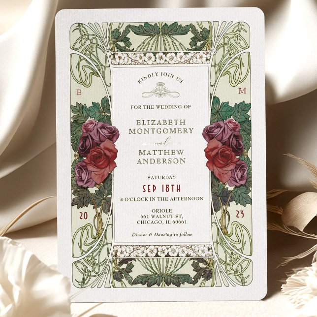 Invitación Rosa de la Marina de Borgoña Azul Art Nouveau Much (Subido por el creador)